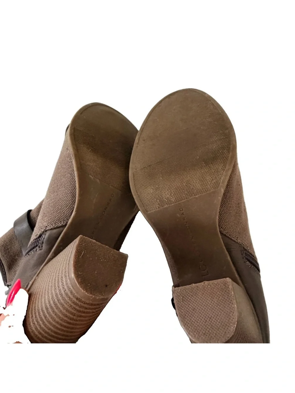 LC Lauren Conrad Farren Canvas & Leather Booties Taupe & Brown w/Buckle Size 8.5